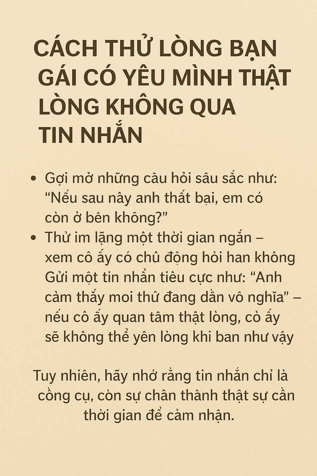 Cách thử lòng bạn gái có yêu mình thật lòng không qua tin nhắn