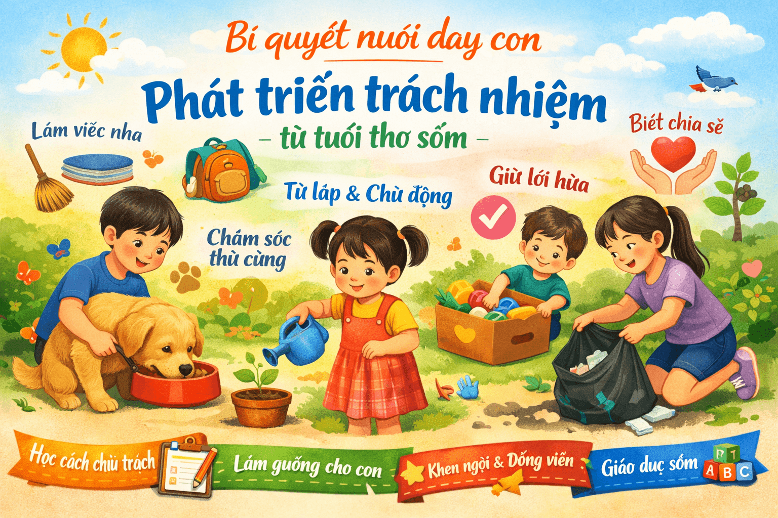 Bí quyết nuôi dạy con trách nhiệm từ tuổi thơ sớm