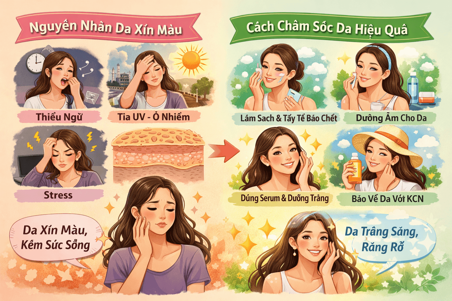 Nguyên nhân và cách chăm sóc da xỉn màu hiệu quả cho phái đẹp