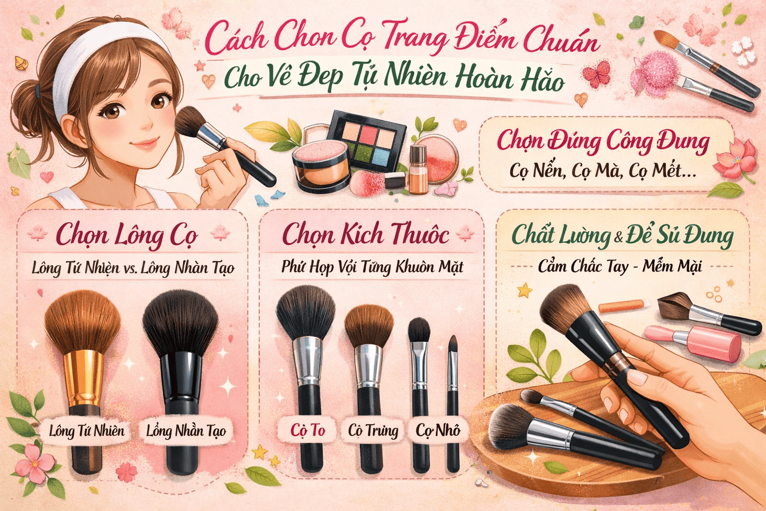 Cách chọn cọ trang điểm chuẩn cho vẻ đẹp tự nhiên hoàn hảo