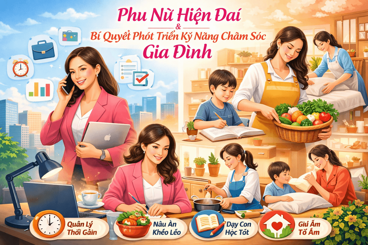 Phụ nữ hiện đại và bí quyết phát triển kỹ năng chăm sóc gia đình