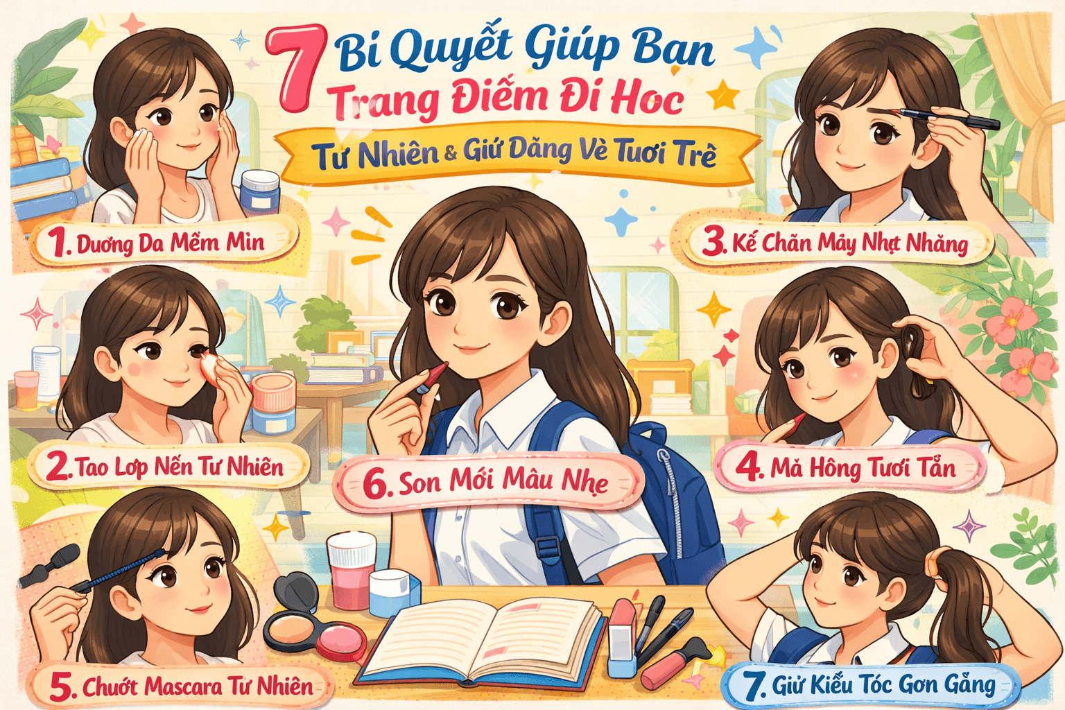 7 Bí quyết giúp bạn trang điểm đi học tự nhiên và giữ dáng vẻ tươi trẻ