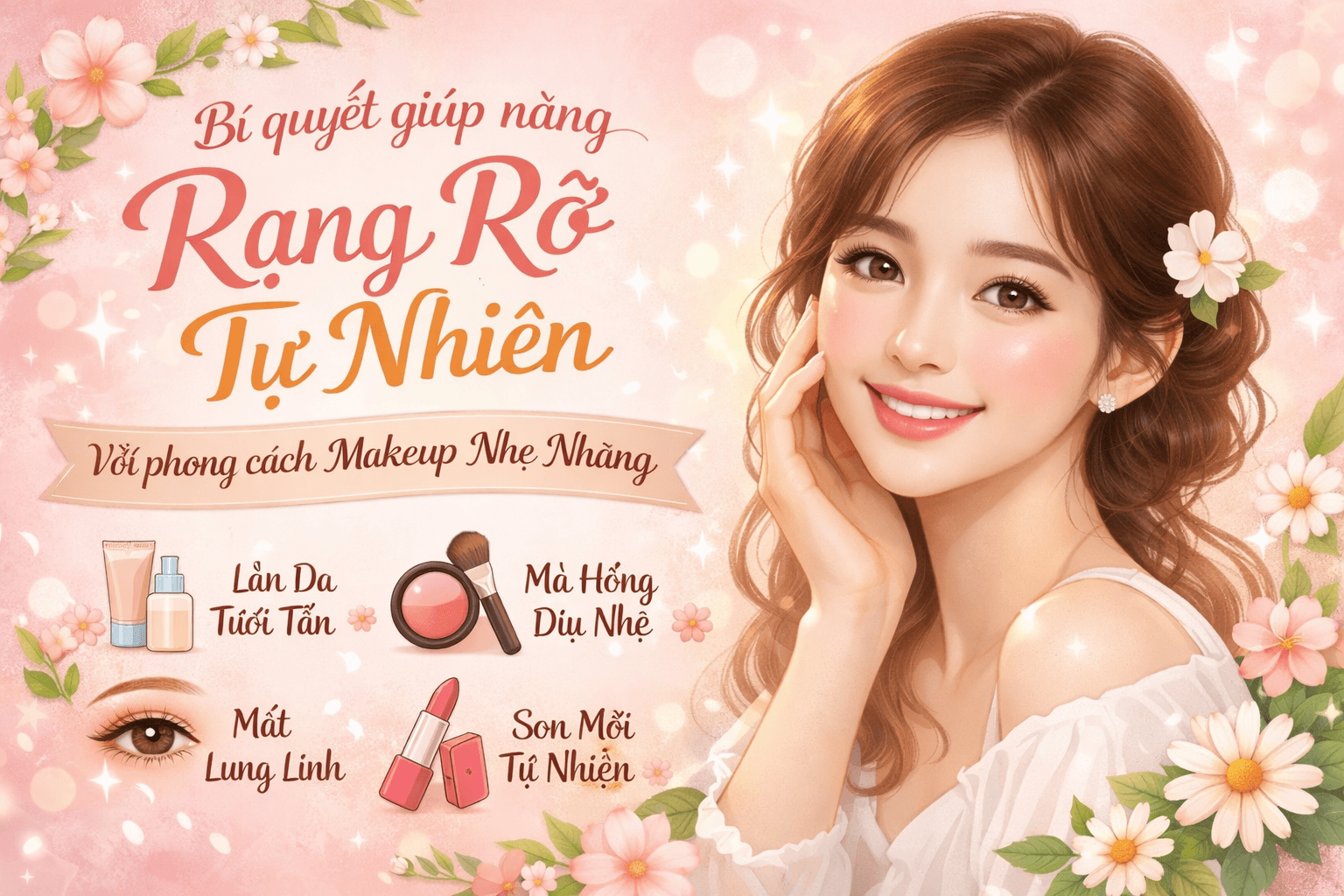 Bí quyết giúp nàng rạng rỡ tự nhiên với phong cách makeup nhẹ nhàng