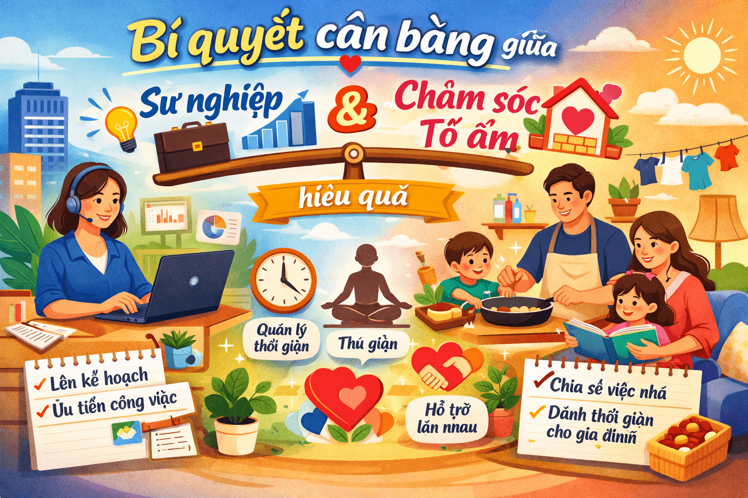 Bí quyết chăm sóc gia đình khi công việc bận rộn