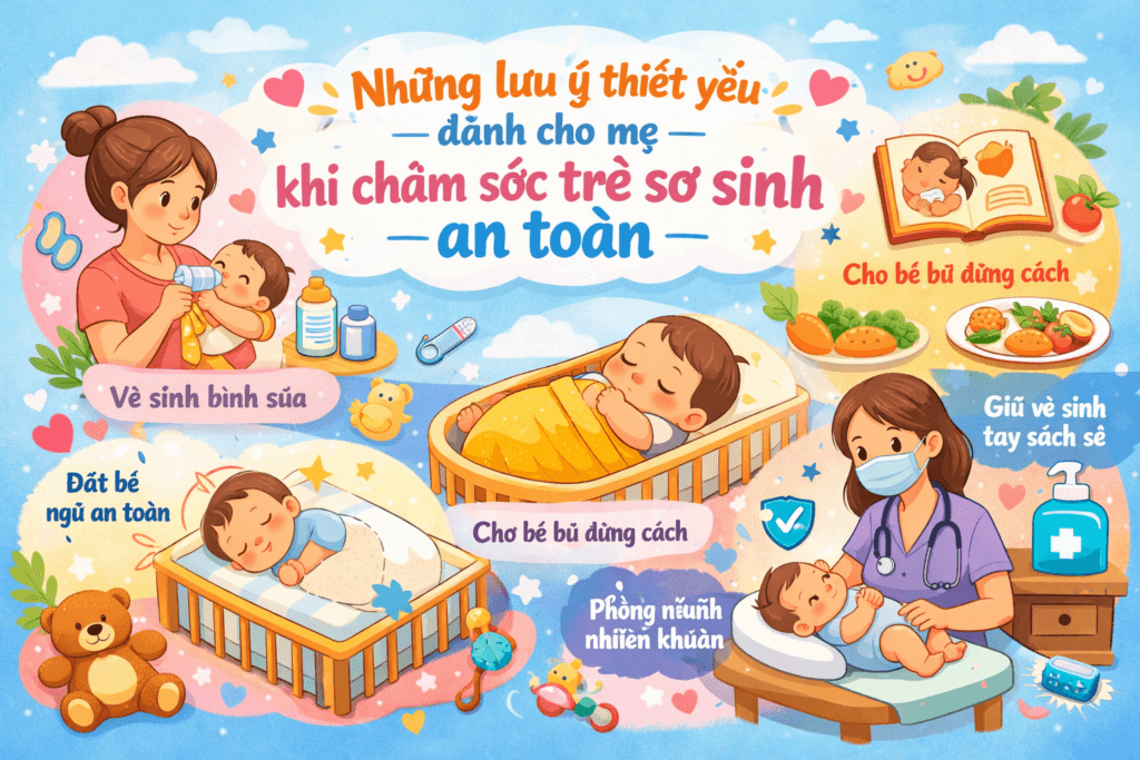 Những lưu ý thiết yếu dành cho mẹ khi chăm sóc trẻ sơ sinh an toàn