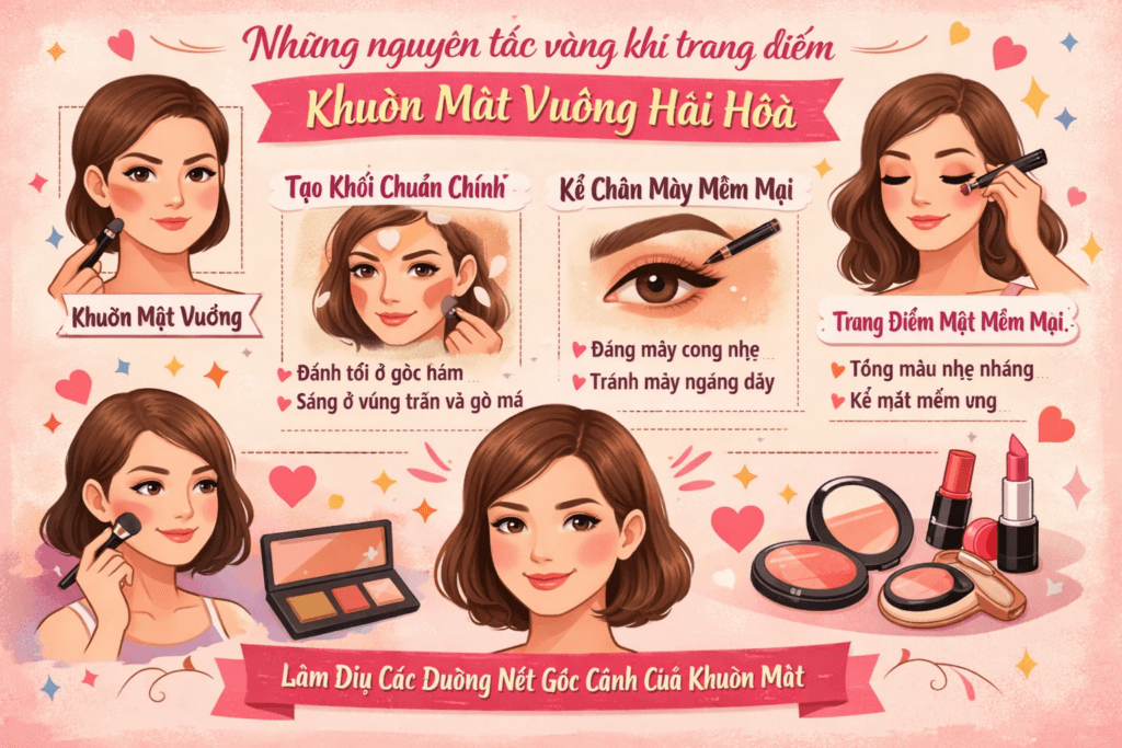 Những nguyên tắc vàng khi trang điểm cho mặt vuông hài hòa