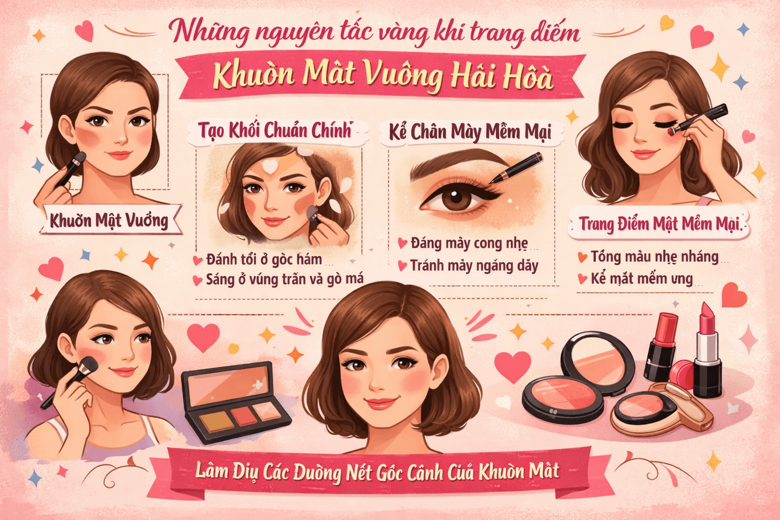 Những nguyên tắc vàng khi trang điểm cho mặt vuông hài hòa