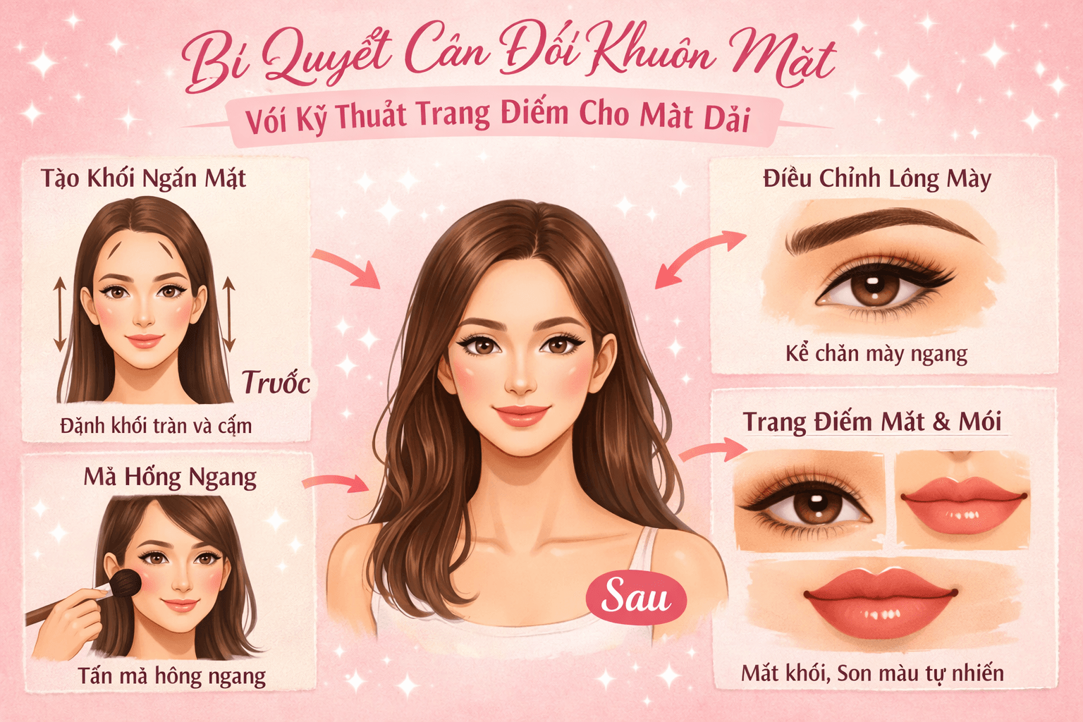 Bí quyết cân đối khuôn mặt với kỹ thuật trang điểm cho mặt dài