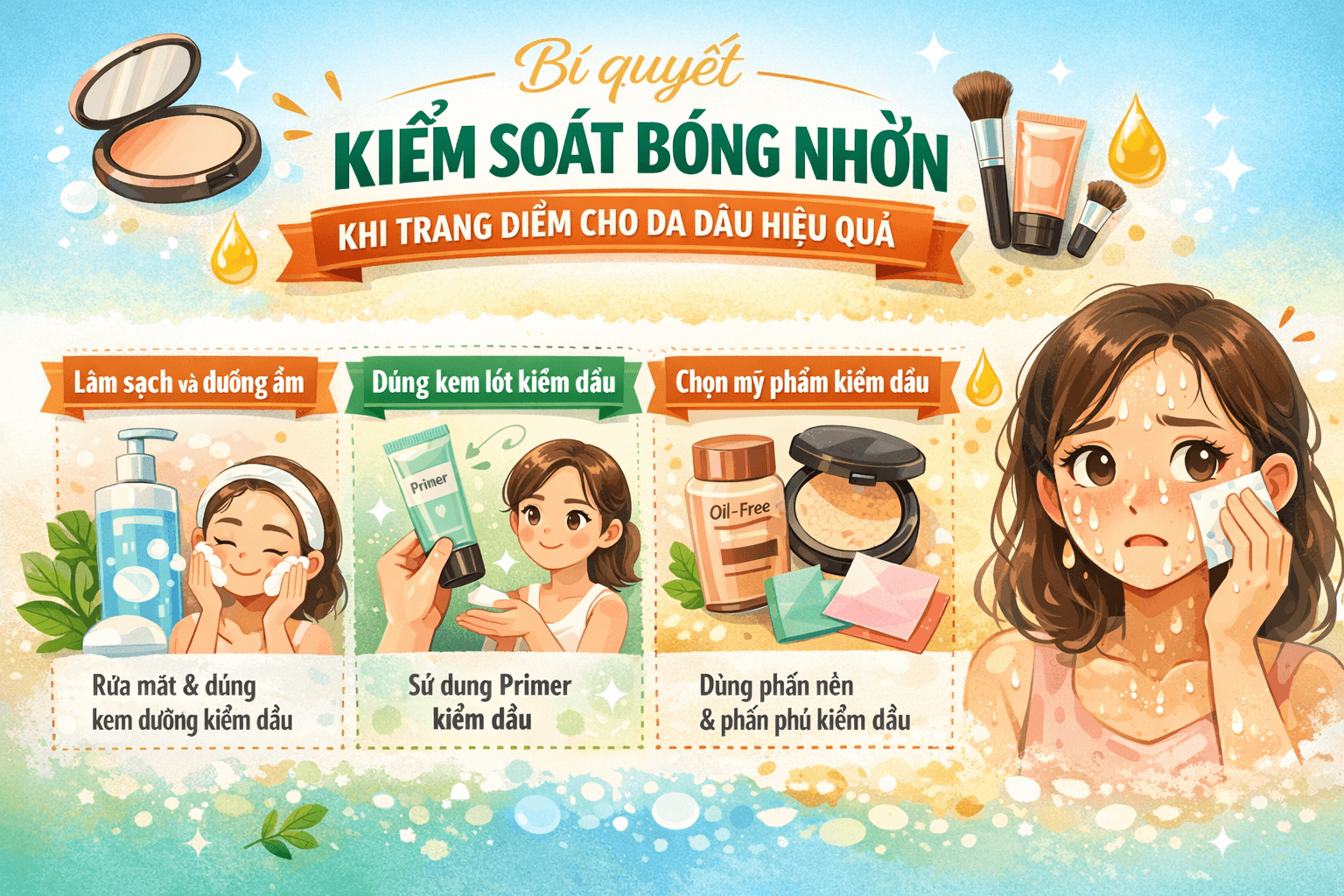 Bí quyết kiểm soát bóng nhờn khi trang điểm cho da dầu hiệu quả