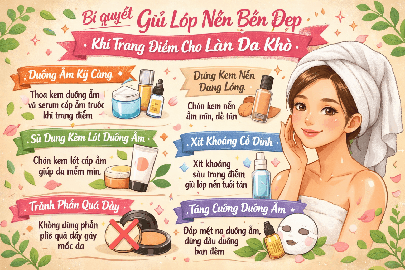 trang điểm cho làn da khô